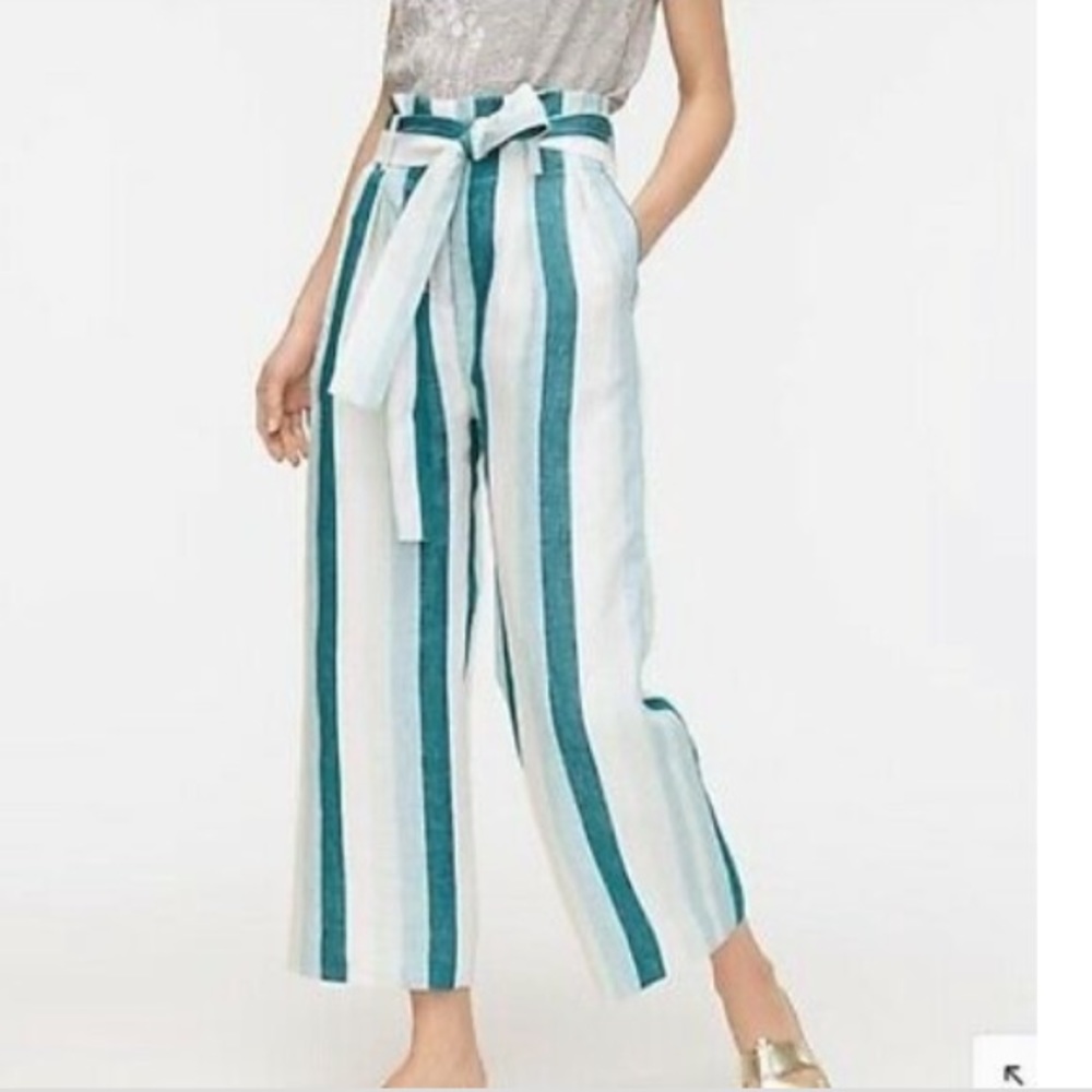 J Crew Paper-bag linen pant in cabana stripe